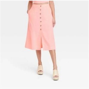 Universal Thread Linen Utility Midi A-Line Skirt - Pink Parasol XS
